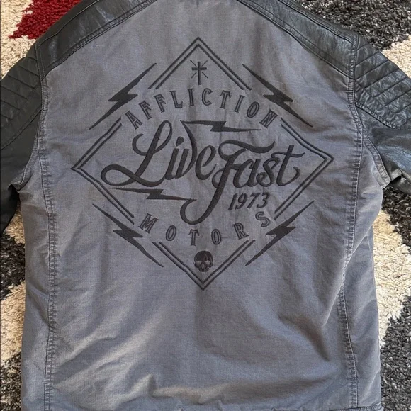 Affliction Charcoal and Black leather Jacket - Picture 6 of 10